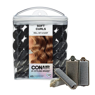 Conair Foam Hair Rollers - Heatless Curlers - Heatless Curls -Foam Rollers - Black & Gray - Assorted Sizes - 48 Count W/Storage Case
