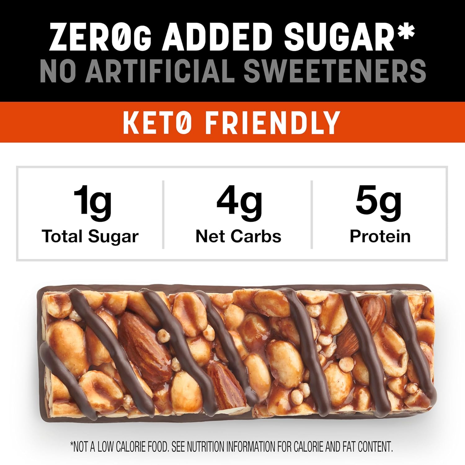 Kind Zero Added Sugar Bars, Keto Friendly Snacks, Peanut Butter Dark Chocolate, 6.2Oz Box (30 Bars)