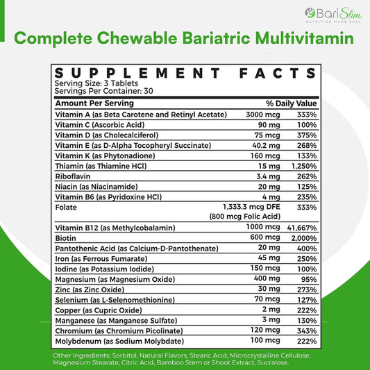 Complete Chewable Bariatric Multivitamin Tablets - 45 mg Iron - Bariatric Vitamin & Supplement for Post Bariatric Surgery Including Gastric Bypass & Gastric Sleeve | Mixed Berry (90 Count)