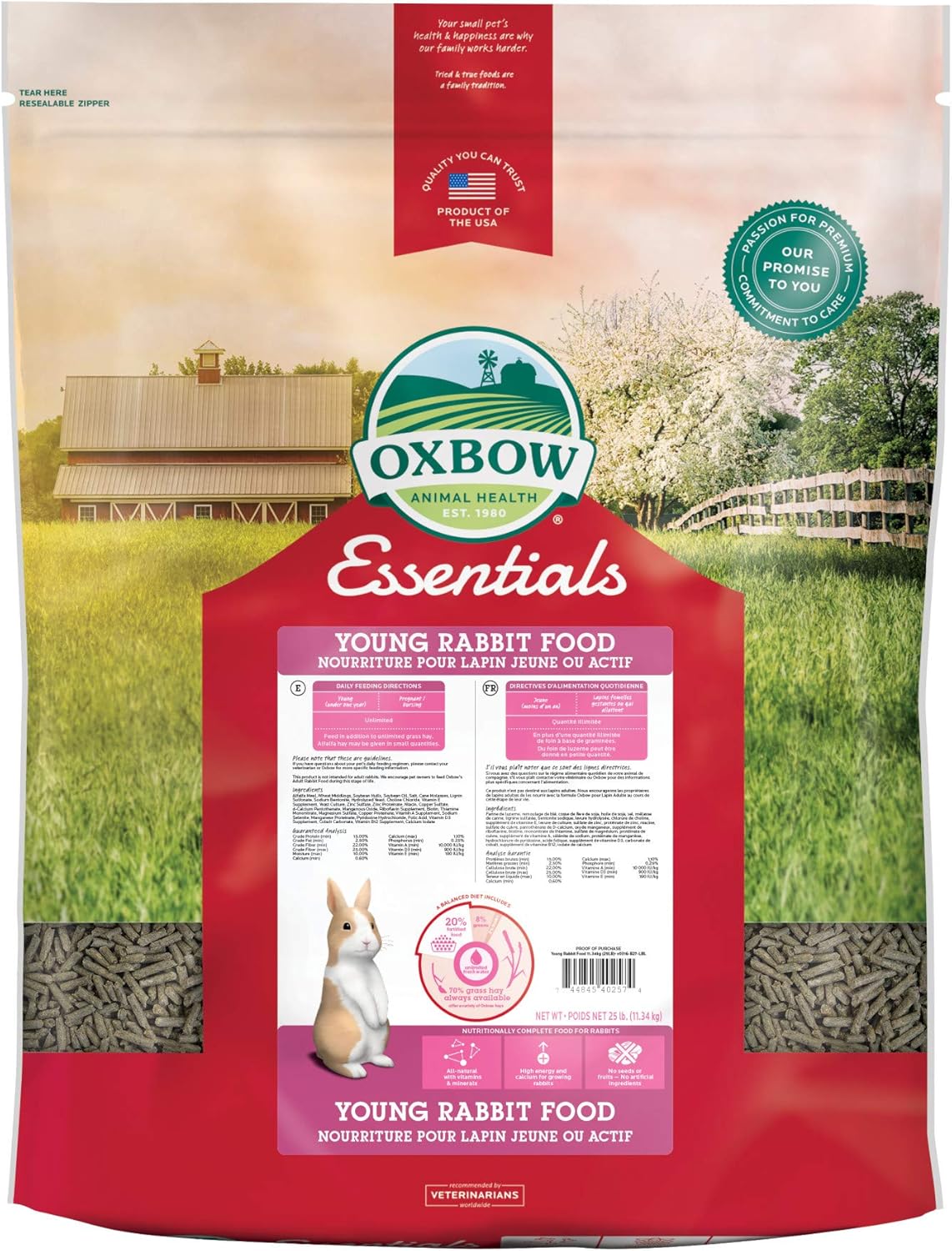 Oxbow Essentials Young Rabbit Food - All Natural Rabbit Pellets - 25 Lb