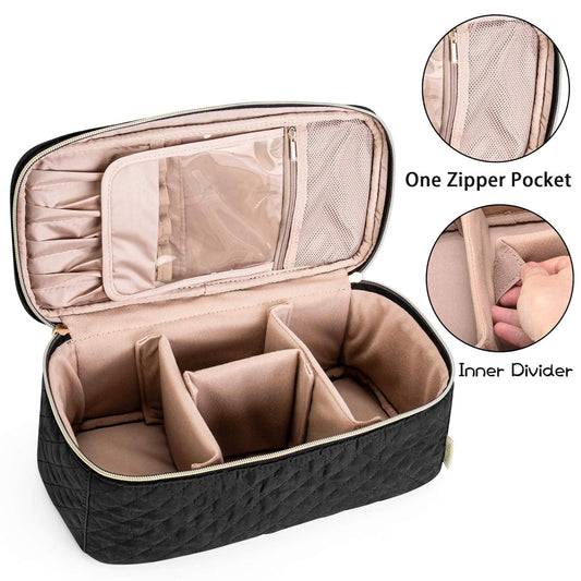 Teamoy Travel Makeup Brush Case, Makeup Train Organizer Bag With Handle For Makeup Brushes(Up To 8-Inch) And Essentials, Large, Black(Bag Only)