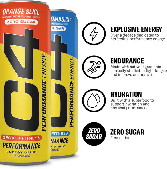 C4 Performance Energy Drink Official Variety Pack | Zero Sugar Carbonated Preworkout Energy | 150Mg Caffeine With Beta Alanine | 4 Flavors | 12 Fl Oz (12 Pack)