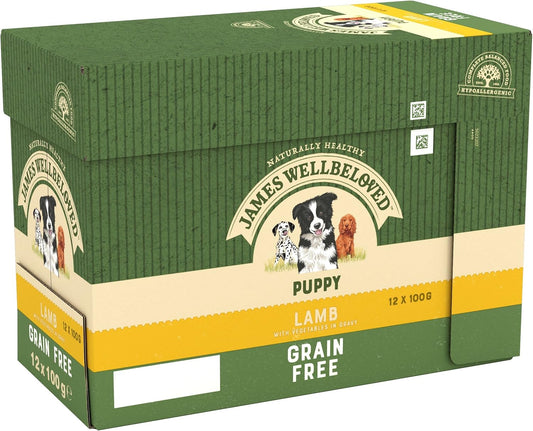 James Wellbeloved Junior Grain-Free Lamb in Gravy 12 Pouches, Hypoallergenic Wet Dog Food for Puppies, Pack of 1 (12x100 g)?9003579006351