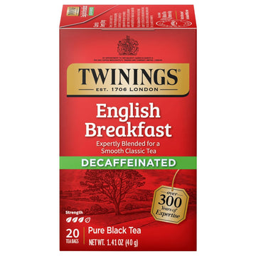 Twinings Decaffeinated English Breakfast Individually Wrapped Black Tea Bags, 20 Count (Pack Of 6), Flavourful & Robust, Enjoy Hot Or Iced