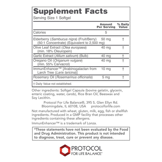 Protocol A-Biotic - Immune Support Supplement* - Garlic Supplement - With Elderberries, Olive Leaf Extract, Oregano & Rosemary Oils - Dairy & Egg Free - 60 Softgels