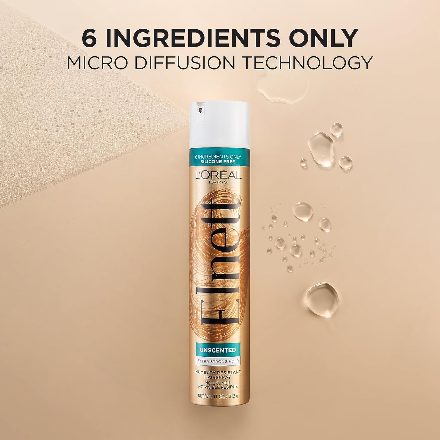 L'Oreal Paris Elnett Hair Care Elnett Satin Extra Strong Hold Hairspray - Unscented, Long Lasting + Humidity Resistant, Hair Styling Spray, 2.2 Oz
