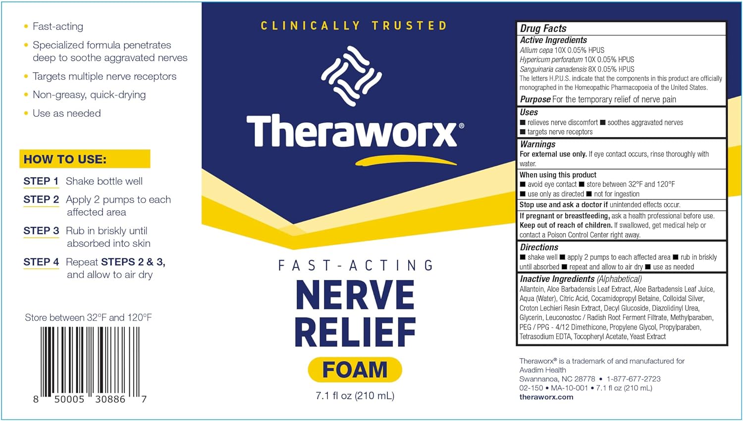 Theraworx Fast-Acting Nerve Relief Foam Aggravated Nerve Discomfort Relief - 7.1 oz - 1 Count : Health & Household