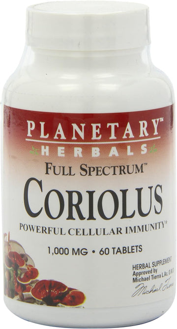 Planetary Herbals Coriolus Full Spectrum 1000mg, Powerful Cellular Immunity, 60 Tablets