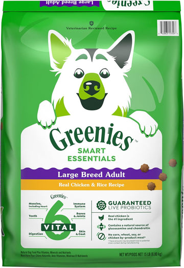Greenies Smart Essentials Adult Large Breed High Protein Dry Dog Food Real Chicken & Rice Recipe, 15 Lb. Bag
