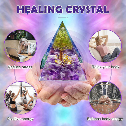 Small Life Tree Natural Crystal Pyramid - Clear Crystal, 5cm - Unique Gift for Men and Women, Positive Energy Generator Pyramid Protection Therapeutic Meditation Chakra Balance