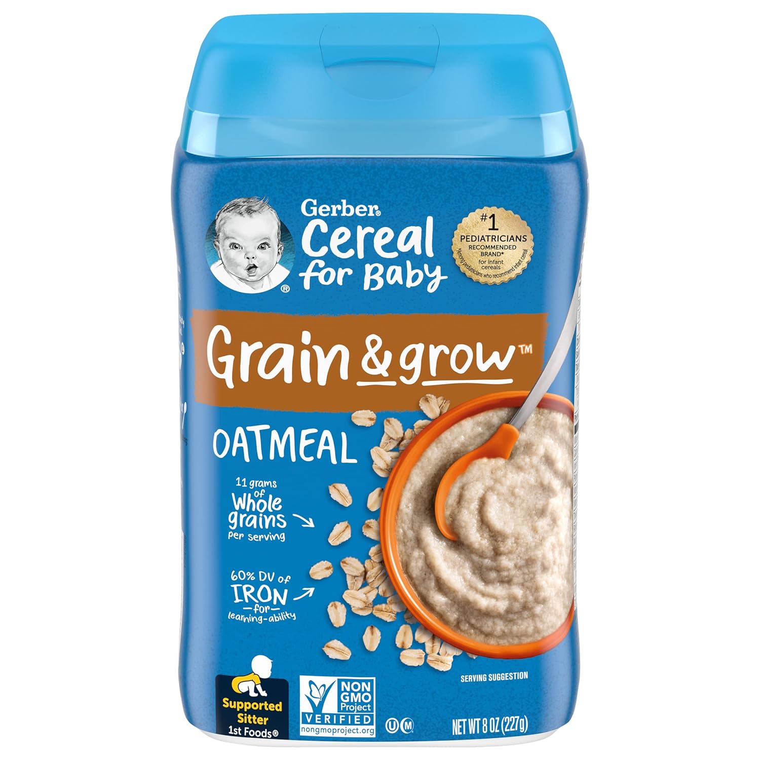 Gerber 1St Foods Cereal For Baby Grain And Grow Baby Cereal, Oatmeal, 8 Oz Canister