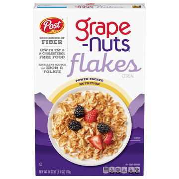 Grape Nuts Post Flakes Breakfast Cereal, Whole Grain, Heart Healthy, 18 Ounce Box (Pack Of 4)