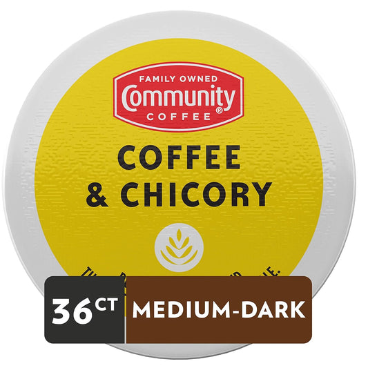 Community Coffee & Chicory 36 Count Coffee Pods, Medium Dark Roast, Compatible with Keurig 2.0 K-Cup Brewers