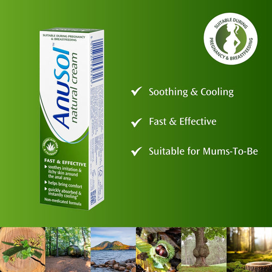 Anusol Natural Cream - 30G Cream With Natural Ingredients - Relieves Anal Itching & Discomfort - Suitable For Pregnancy & Breastfeeding - Non Medicated, Quick Cooling External Relief - Vegan Friendly