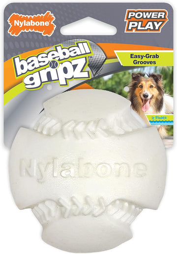 Nylabone Power Play Baseball Gripz Fetch Toy, Squeaky Ball Chew Toy For Dogs, Medium (1 Count)