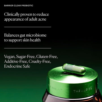 The Nue Co. Barrier Clear Probiotic, Gut-Skin Axis Acne Formula, For All Skin Types, 30 Capsules