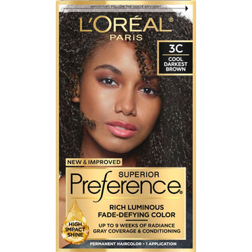 L'Oreal Paris Superior Preference Fade-Defying + Shine Permanent Hair Color, 3C Cool Darkest Brown, Pack Of 1, Hair Dye