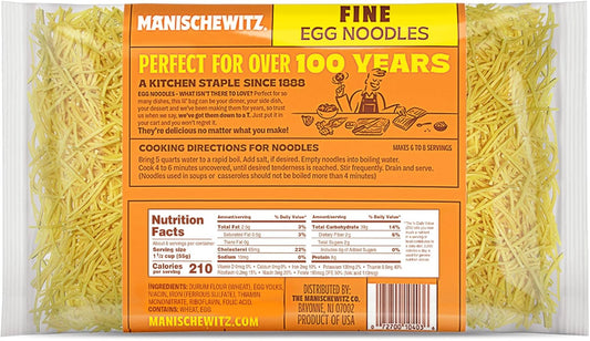 Manischewitz Traditional Fine Egg Noodles 12oz Bag (1 Pack) Certified Kosher for Year around Use (Not for Passover) : Grocery & Gourmet Food