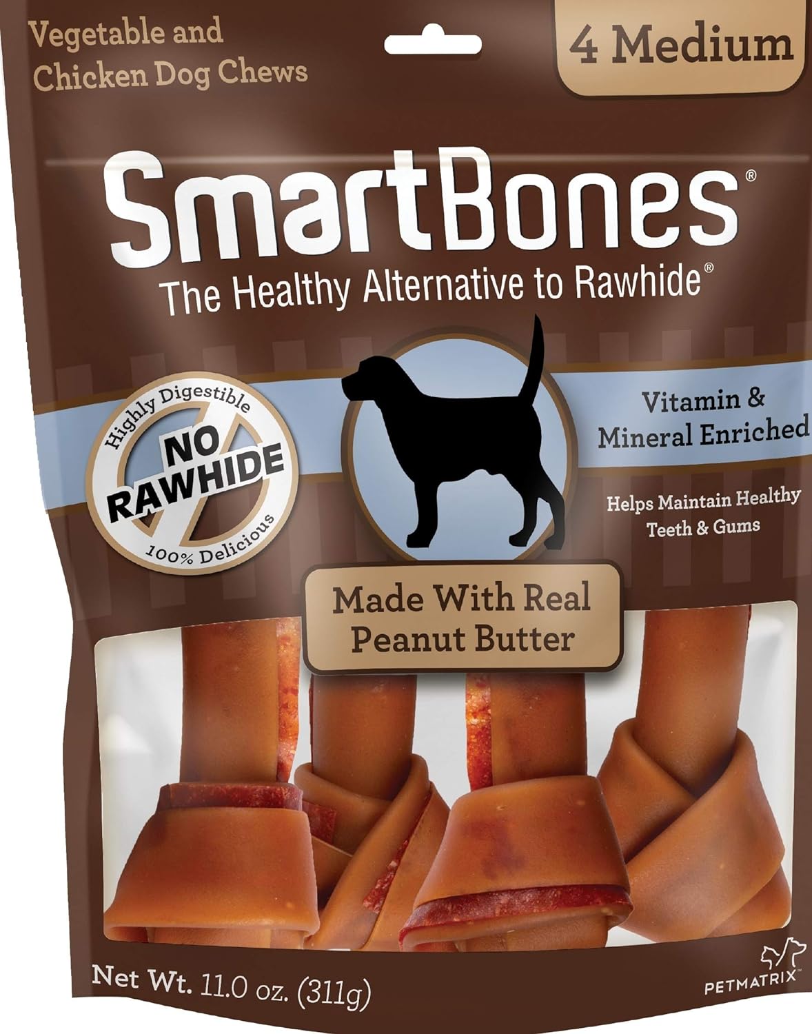 SmartBones Peanut Butter Dog Chew, Medium, 11.0 Oz , 4 pieces/pack