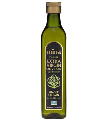 Mina Olive Oil Extra Virgin 16.9 Fl Oz, New Harvest, Polyphenol Rich Olive Oil For Cooking, Moroccan Evoo, Single Origin, Cold Extraction, Less Than 0.2% Acidity, 500 Ml