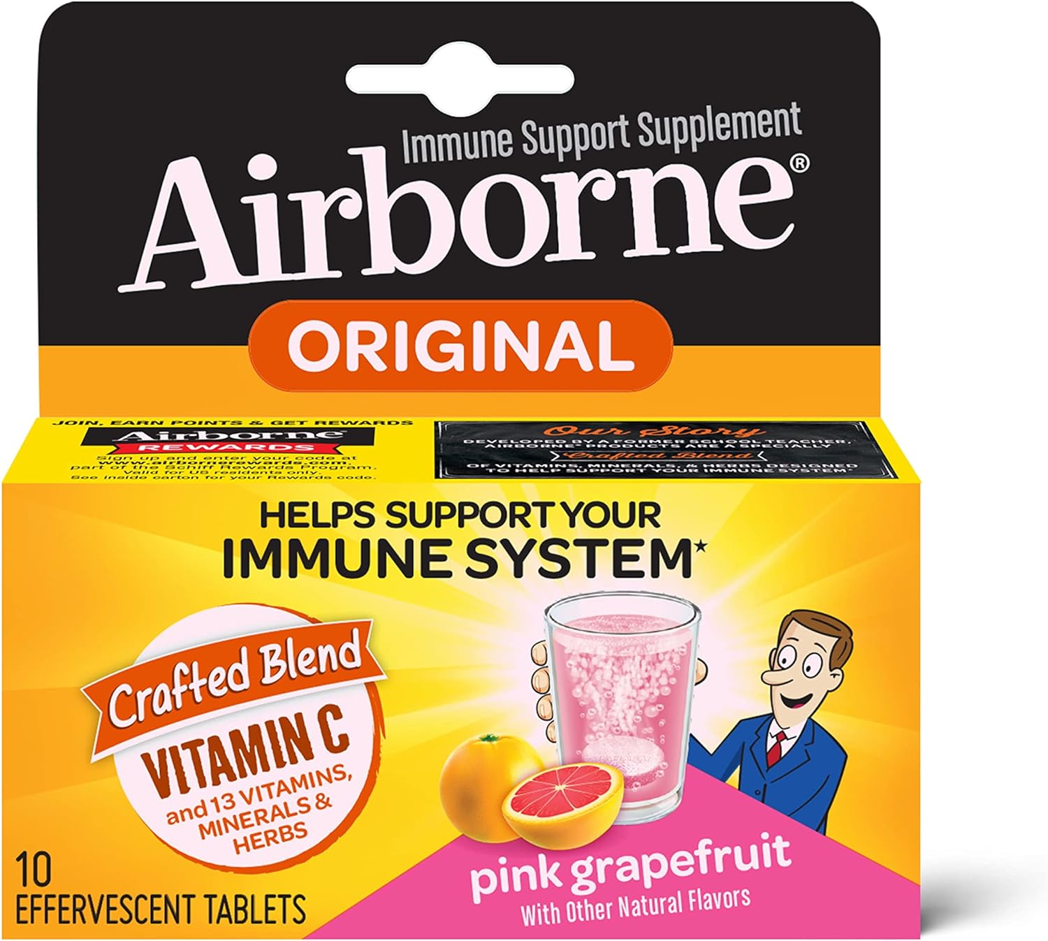 Airborne Pink Grapefruit Effervescent Tablets, 10 count - 1000mg of Vitamin C - Immune Support Supplement (Packaging May Vary) ( Pack of 4)