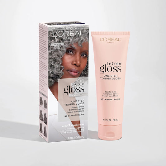 L'Oreal Paris Le Color Gloss One Step Toning Gloss, In-Shower Hair Toner With Deep Conditioning Treatment Formula For Gray Hair, Silver Slate, 1 Kit