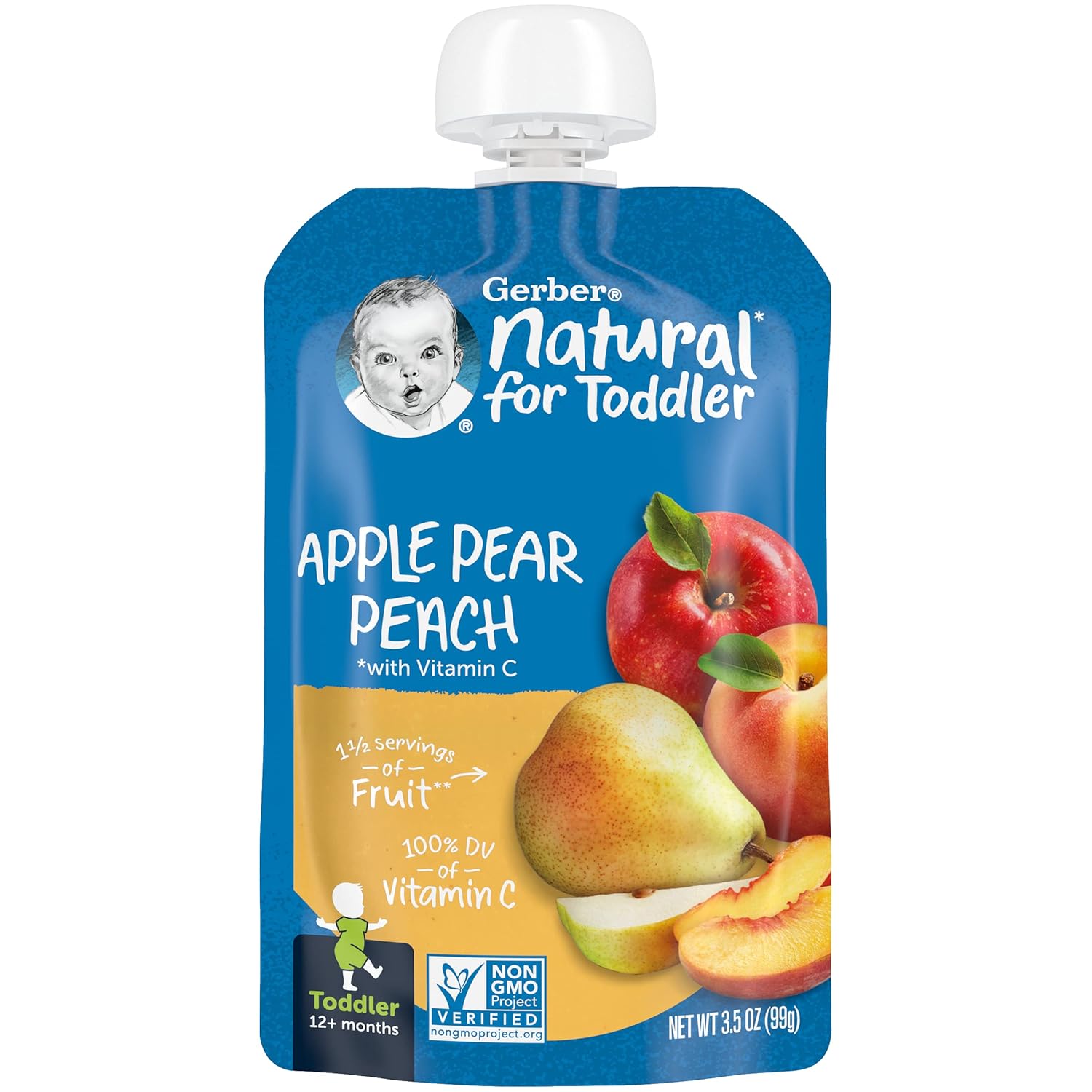 Gerber Baby Food Toddler Apple Pear Peach, 3.5 Oz Pouch