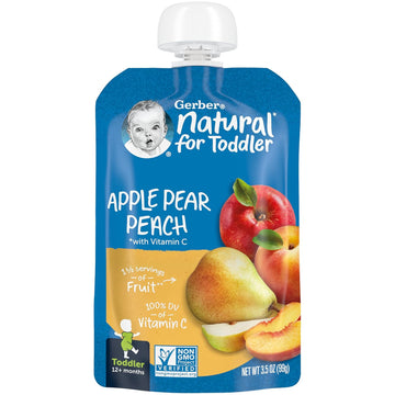 Gerber Baby Food Toddler Apple Pear Peach, 3.5 Oz Pouch