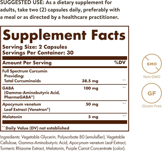 Solgar Full Spectrum Curcumin Sleep Ease, 60 Licaps - Supports Calm, Tranquil Rest & Relaxation, Antioxidant Support - Melatonin, Pharmagaba, Venetron, Curcumin - Non-Gmo, Vegetarian - 30 Servings