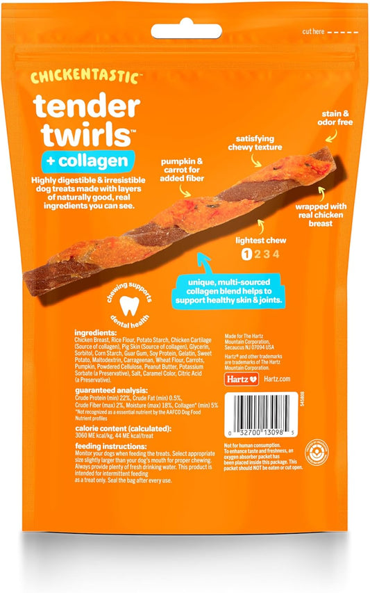 Oinkies Chickentastic Tender Twirls + Collagen to Support Skin & Joints, Made with Real Chicken Breast, Pumpkin & Carrot, Long-Lasting & Rawhide-Free, 20 Count