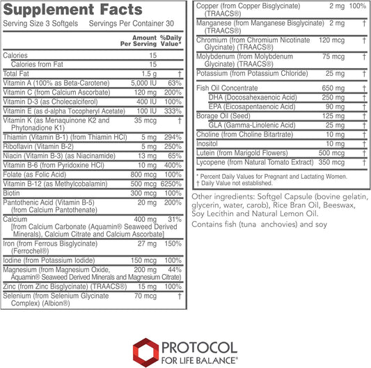 Protocol Pre-Natal Multivitamin with DHA - Ideal Pregnancy and Lactation Supplements - 90 Softgels