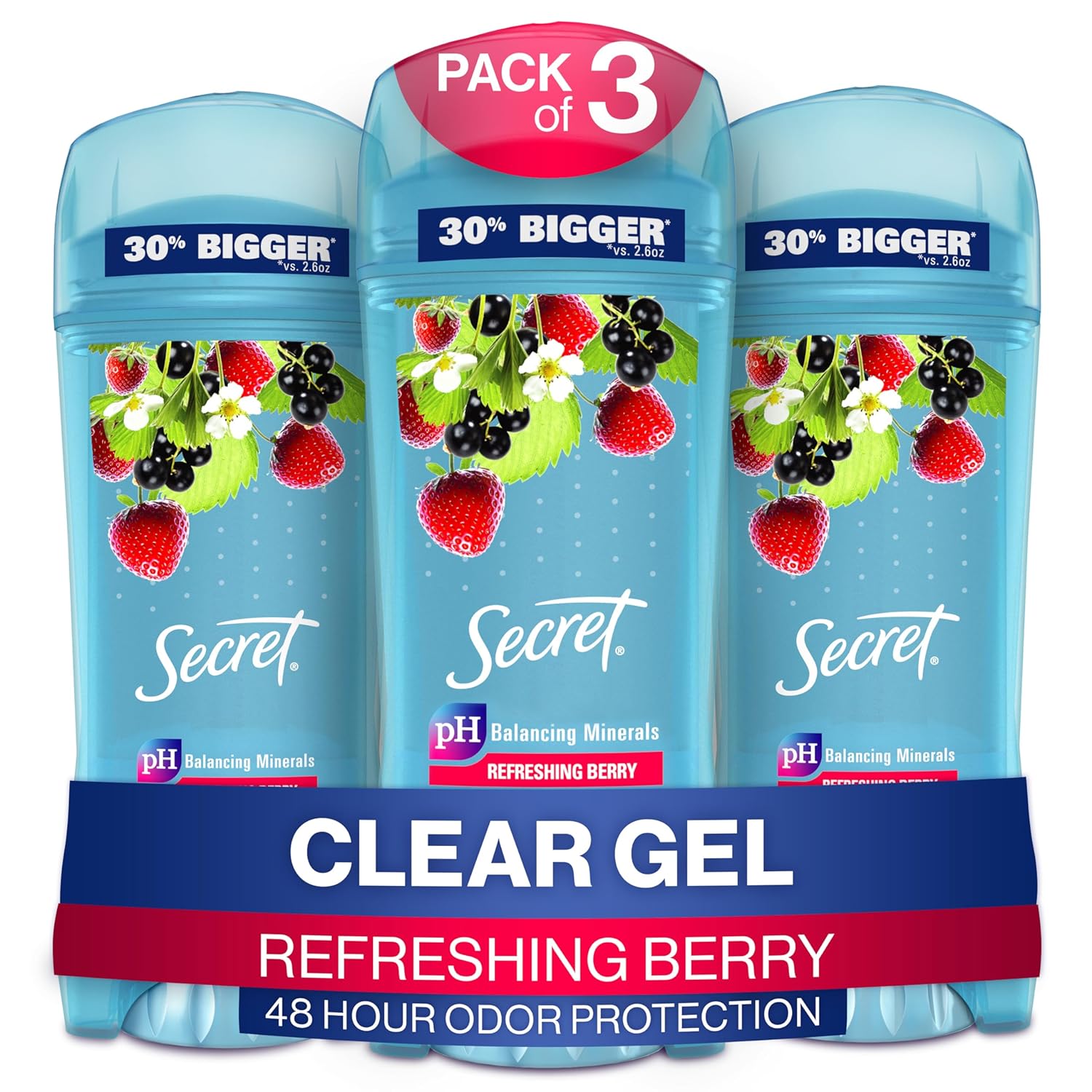 Secret Antiperspirant And Deodorant Women, Berry Scent, Clear Gel 3.4 Oz (Pack Of 3)