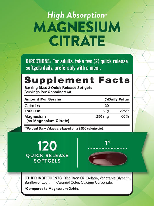 Nature'S Truth Magnesium Citrate Softgels | 250Mg | 120 Count | High Absorption | Non-Gmo & Gluten Free Supplement