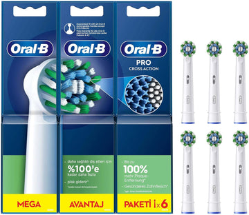 Oral-B Pro Cross Action Electric Toothbrush Head, X-Shape And Angled Bristles For Deeper Plaque Removal, Pack Of 6 Toothbrush Heads, White