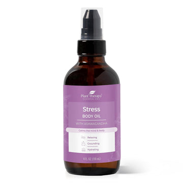Plant Therapy Stress Body Oil with Ashwagandha 4 oz Calms & Eases Tens