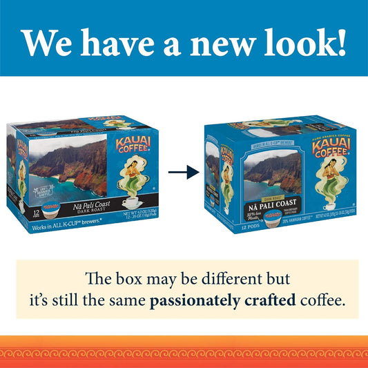 Kauai Coffee Na Pali Coast Dark Roast - Compatible with Keurig Pods K-Cup Brewers (1 Pack of 12 Single-Serve Cups)