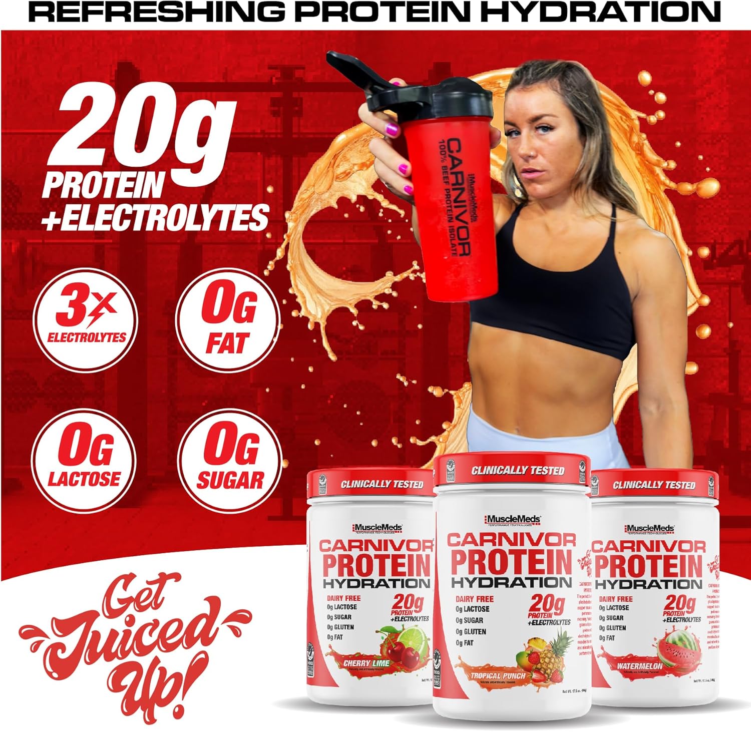 Musclemeds Carnivor Protein Hydration Drink Powder, 20G Refreshing Protein Isolate, Lactose Free, Sugar Free, Electrolytes, Muscle Building, Recovery, Halal Certified, Tropical Punch, 20 Serve