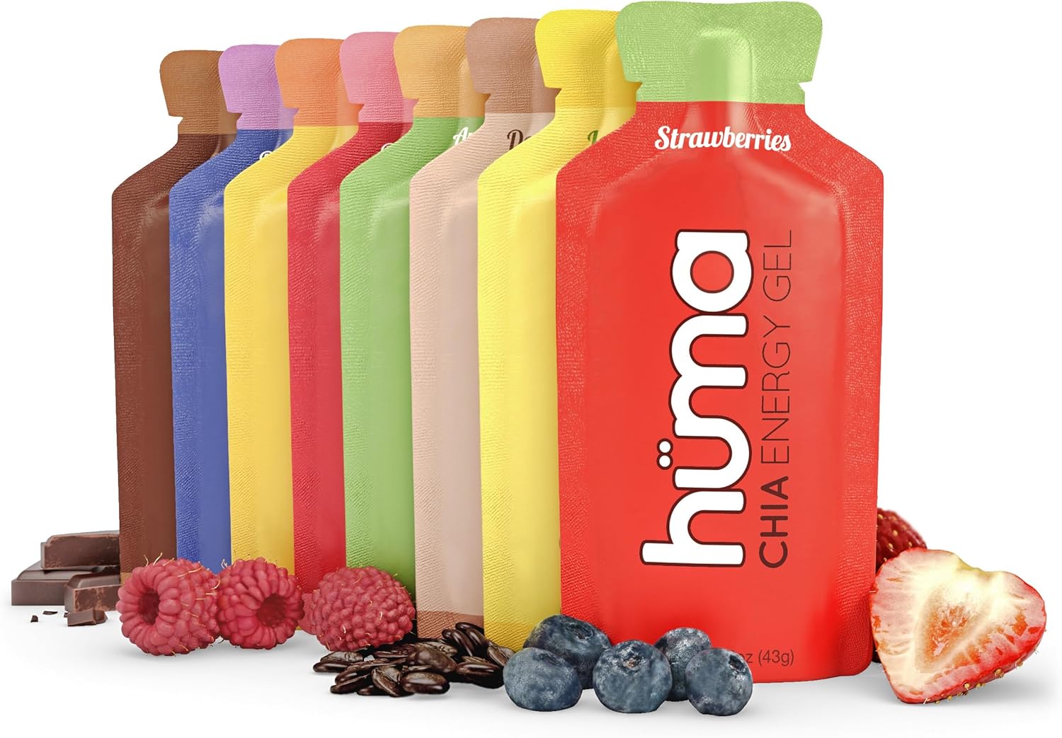 Huma Chia Energy Gel, Strawberries, 12 Gels - Premier Sports Nutrition For Endurance Exercise