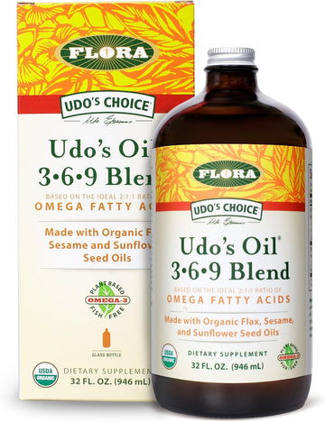 Flora Udo’S Oil Omega 3-6-9 32 Oz Supplement | Organic | Plant Based | Vegan Fish Oil Alternative | Blend Of Flaxseed, Coconut, Evening Primrose & More