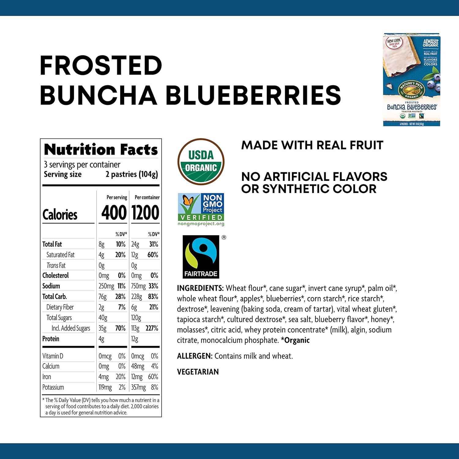 Nature's Path Organic Toaster Pastries, Frosted Buncha Blueberries, 72 Count (Pack of 12, 11 Oz Boxes), Made From Real Blueberries : Everything Else