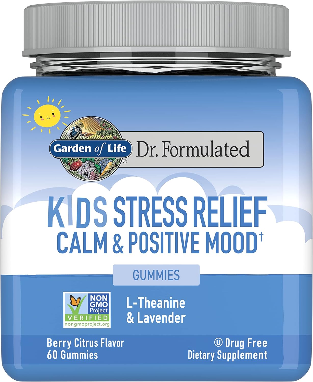 Garden Of Life Stress Relief Gummies For Kids, Non-Gmo Supplement For Calm & Positive Mood, Berry Citrus 60 Count, Vegan Energy Support L-Theanine Lavender Gummy Vitamin, Dr Formulated, 30 Day Supply