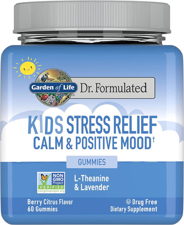 Garden Of Life Stress Relief Gummies For Kids, Non-Gmo Supplement For Calm & Positive Mood, Berry Citrus 60 Count, Vegan Energy Support L-Theanine Lavender Gummy Vitamin, Dr Formulated, 30 Day Supply