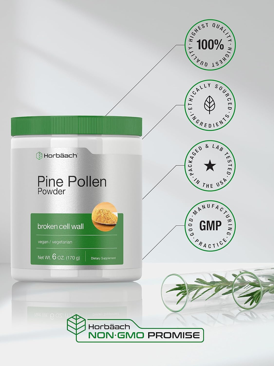 Horbäach Pine Pollen Powder | 6 Ounce | Nature's Superfood | Non-GMO, Vegetarian, Gluten Free Supplement : Health & Household