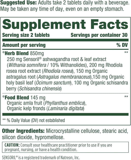 MegaFood Stress Protect with Ashwagandha & Herb Blend -Supports Healthy Stress Response - Rhodiola Root, Vegetarian, Non-GMO, Gluten-Free - Made Without 9 Food Allergens - 60 Tabs (30 Servings)