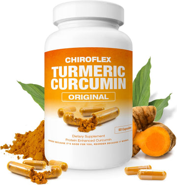 Chiroflex Turmeric Curcumin Capsules, 600Mg Joint Support Supplement With 95% Standardized Curcuminoids Protein Enhanced, Fast Absorbing Turmeric Capsules (60 Caps)