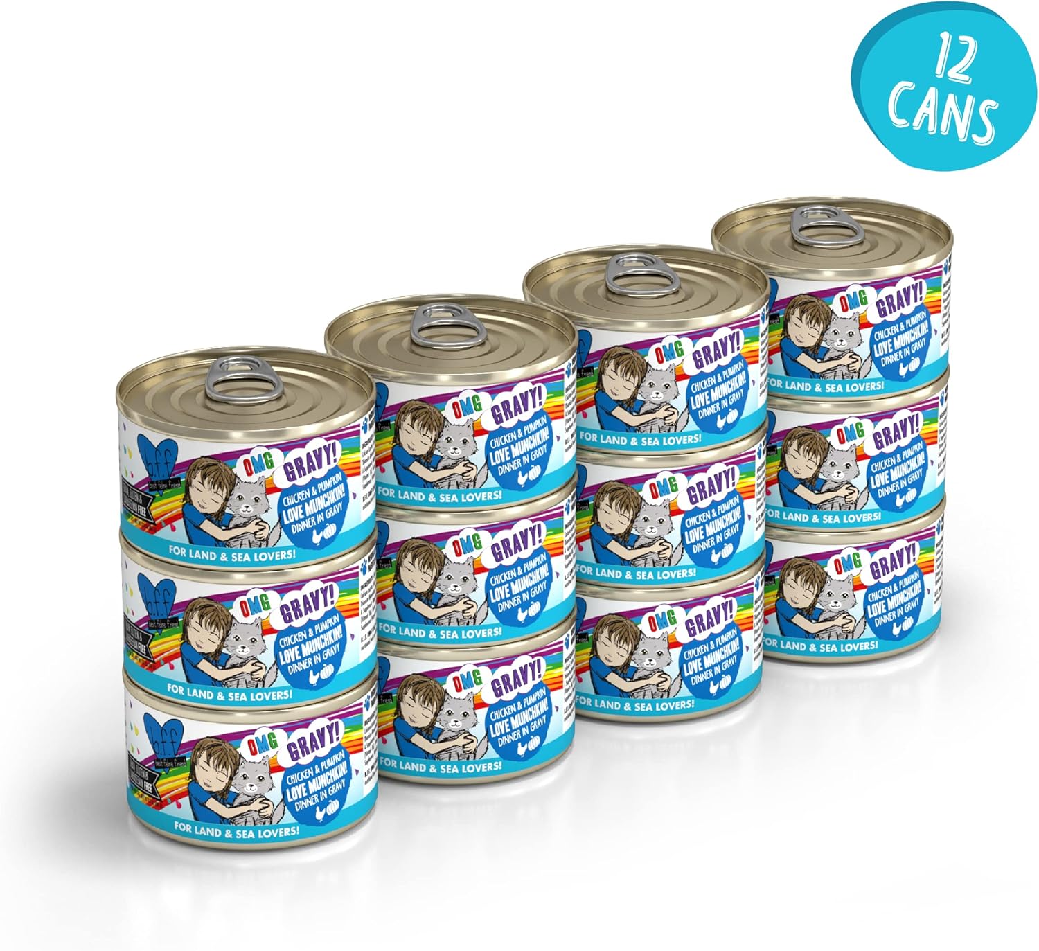 Weruva B.F.F. OMG - Best Feline Friend Oh My Gravy!, Love Munchkin! with Chicken & Pumpkin in Gravy Cat Food, 2.8oz Can (Pack of 12) : Pet Supplies