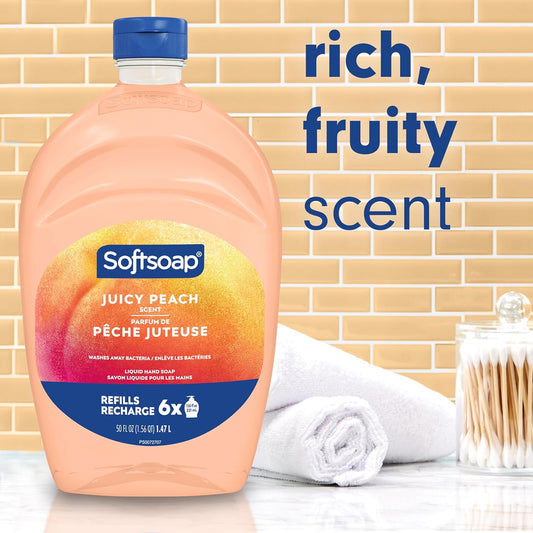 Softsoap Juicy Peach Liquid Hand Soap, Kitchen And Bathroom Hand Soap, Rich Fruity Scent, 50 Fl Oz Refill Bottle