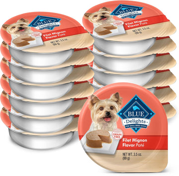 Blue Buffalo Delights Natural Adult Small Breed Wet Dog Food Cups, Pate Style, Filet Mignon Flavor In Savory Juice 3.5-Oz (Pack Of 12)