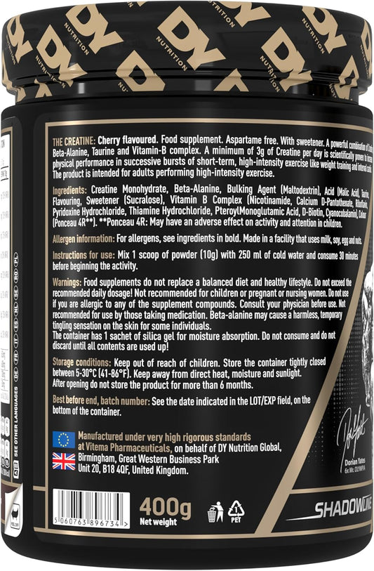 Dy Nutrition The Creatine Complex 400G - High Performance Creatine Monohydrate Powder With Beta Alanine, Taurine + B Vitamins For Muscle Endurance, Pump & Recovery X40 Servings (Cherry Flavoured)