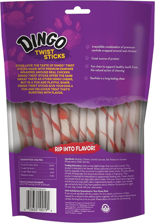 Dingo Twist Sticks 50 Count, Rawhide For Dogs, Made With Real Chicken, 50 Count (Pack of 1)